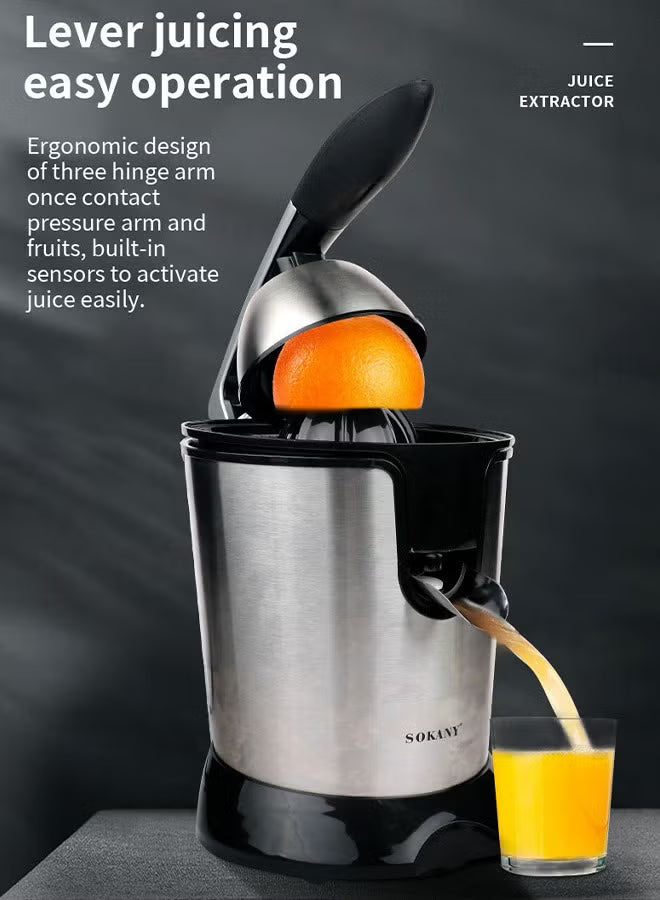 Electric Orange Juicer,Citrus Juicer Squeezer with Two Interchangeable Cones, Suitable for Orange, Lemon and Grapefruit, Brushed Stainless Steel, Easy to Clean and Use