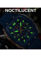 Men Watch Chronograph Analogue Sport Waterproof Running Stopwatch Tonneau Watches for Men Luminous Moon Phase Display Quartz Wrist Watch