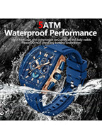 Men Watch Chronograph Analogue Sport Waterproof Running Stopwatch Tonneau Watches for Men Luminous Moon Phase Display Quartz Wrist Watch