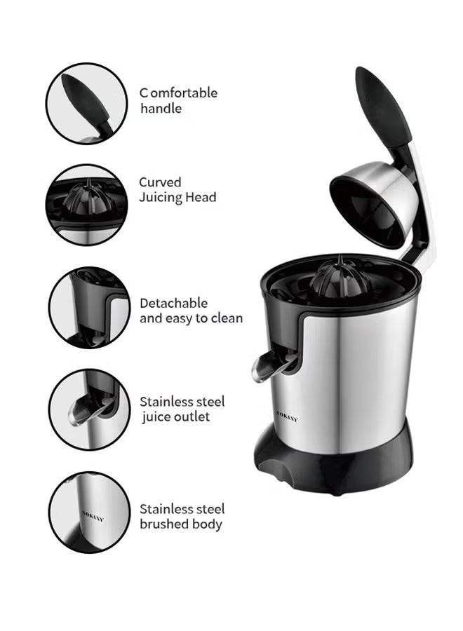 Electric Orange Juicer,Citrus Juicer Squeezer with Two Interchangeable Cones, Suitable for Orange, Lemon and Grapefruit, Brushed Stainless Steel, Easy to Clean and Use