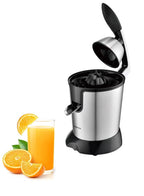 Electric Orange Juicer,Citrus Juicer Squeezer with Two Interchangeable Cones, Suitable for Orange, Lemon and Grapefruit, Brushed Stainless Steel, Easy to Clean and Use