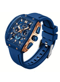 Men Watch Chronograph Analogue Sport Waterproof Running Stopwatch Tonneau Watches for Men Luminous Moon Phase Display Quartz Wrist Watch