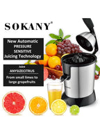 Electric Orange Juicer,Citrus Juicer Squeezer with Two Interchangeable Cones, Suitable for Orange, Lemon and Grapefruit, Brushed Stainless Steel, Easy to Clean and Use