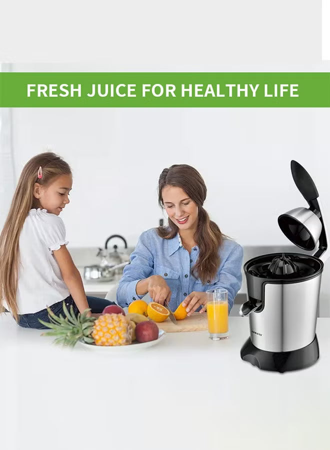 Electric Orange Juicer,Citrus Juicer Squeezer with Two Interchangeable Cones, Suitable for Orange, Lemon and Grapefruit, Brushed Stainless Steel, Easy to Clean and Use